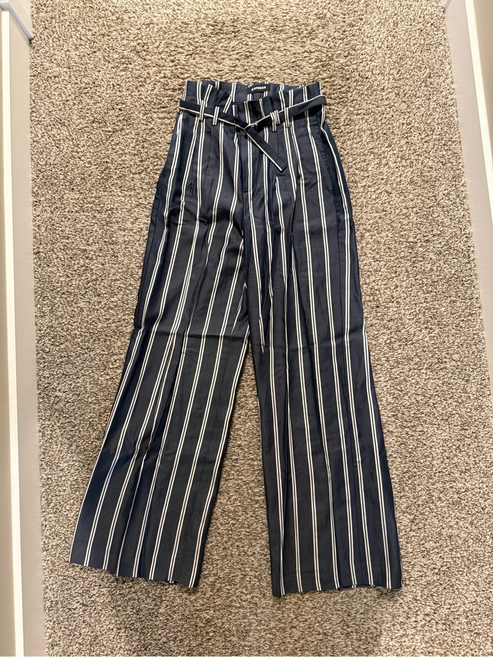 Navy and White Vertical Stripe Dress Pants